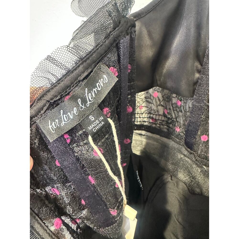 FOR LOVE AND LEMONS Black Mesh Polka Dot Janelle Ruffled Dress size Small nwt - Picture 6 of 16